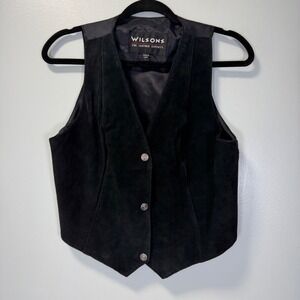 Wilsons Leather VTG Suede Vest Large Black Button Front Western Boho Festival